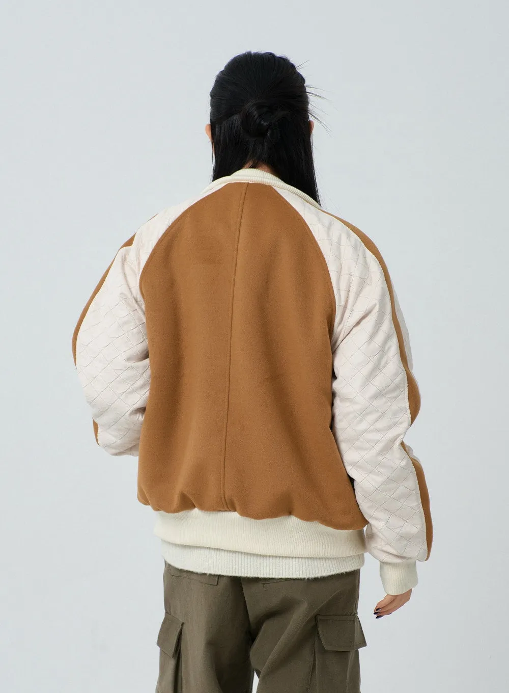 Two Color Felt Bomber Jacket Unisex CJ303