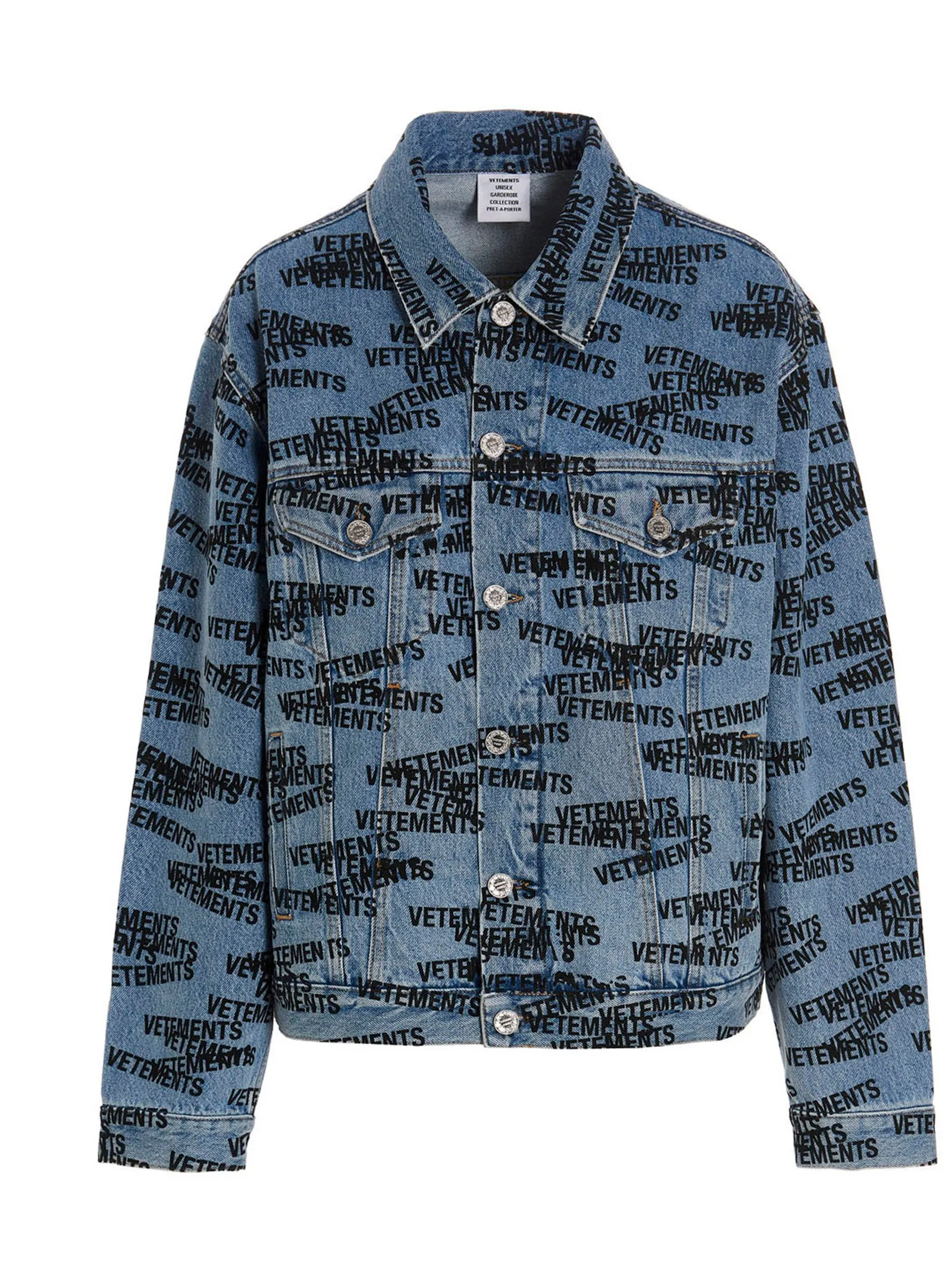 Vetements Allover Logo Printed Denim Jacket