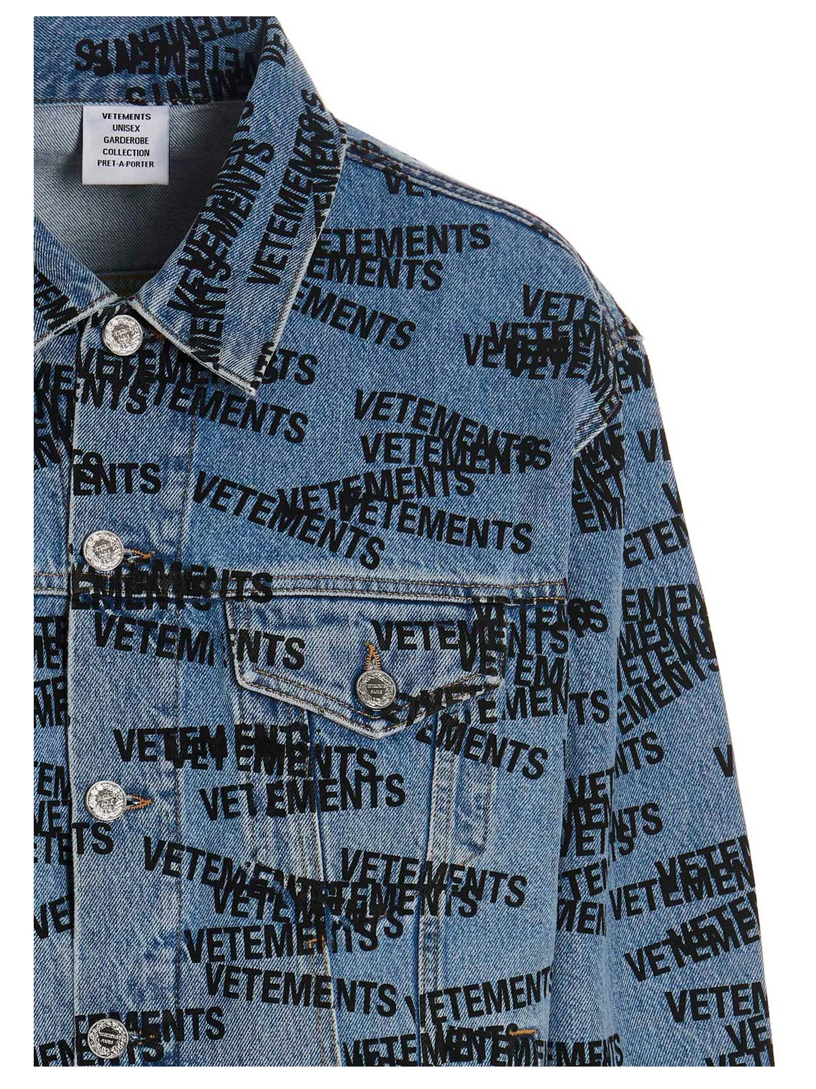 Vetements Allover Logo Printed Denim Jacket