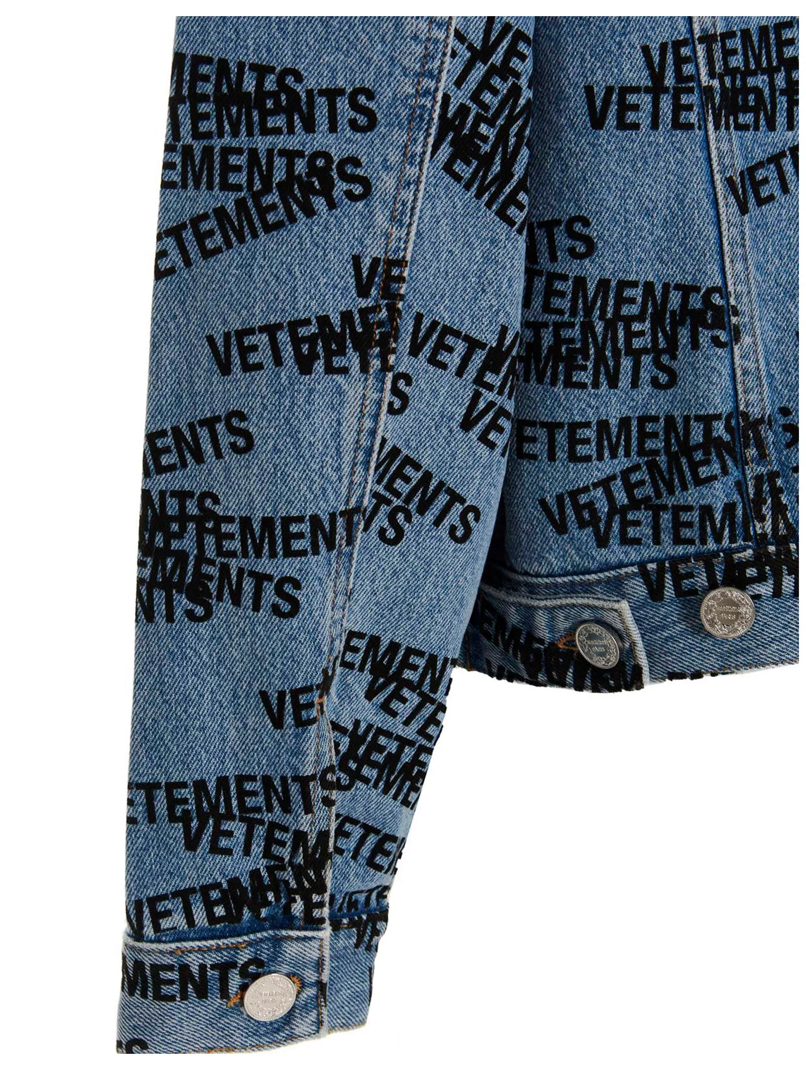 Vetements Allover Logo Printed Denim Jacket