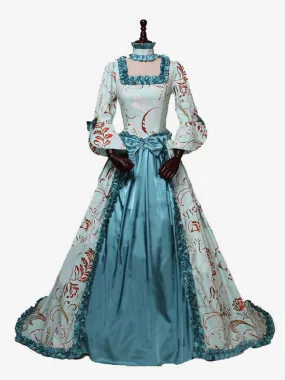 Victorian Retro Tudor Dress  Costume Women's Light Sky Blue Rococo Retro Floral Print Marie Antoinette Victorian era Style With 