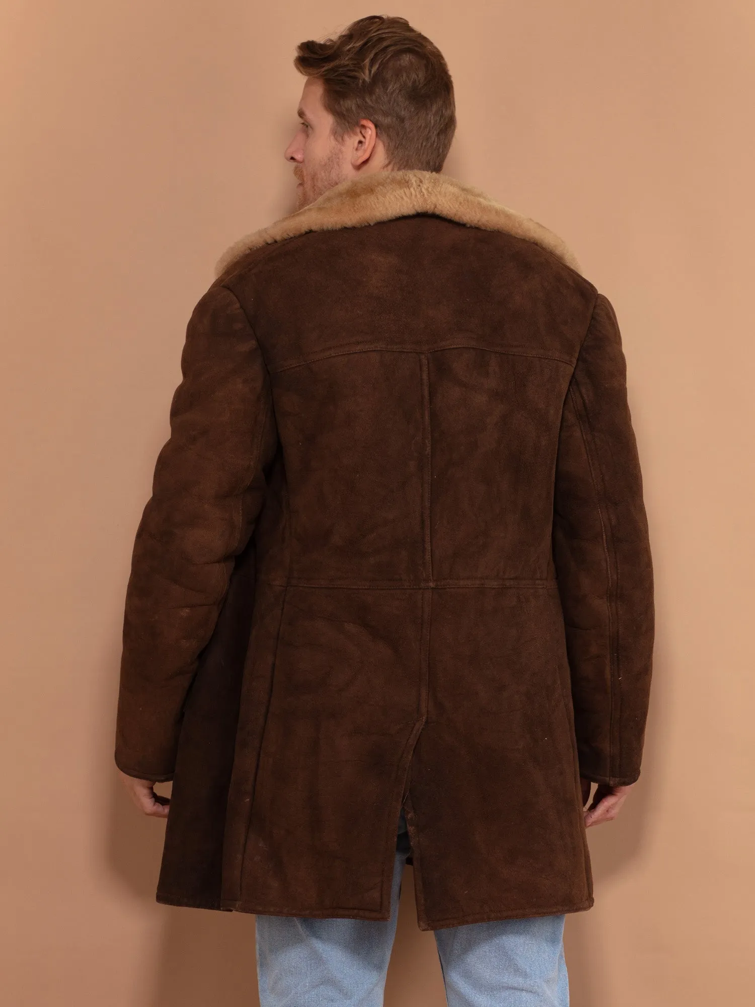 Vintage 70's Men Oversized Sheepskin Coat in Brown