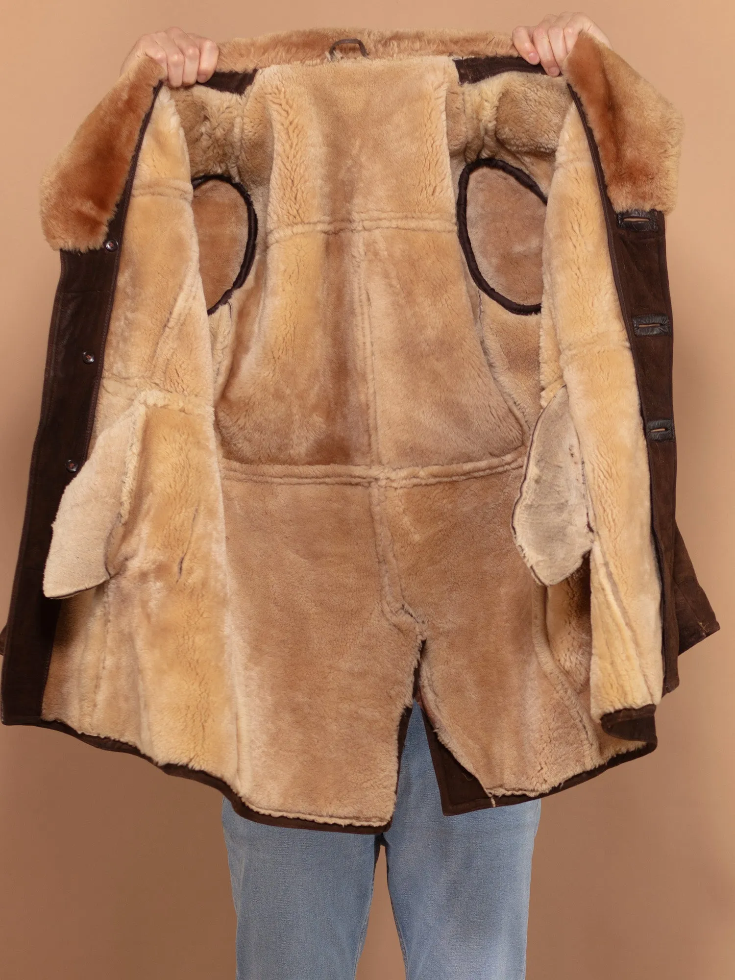 Vintage 70's Men Oversized Sheepskin Coat in Brown