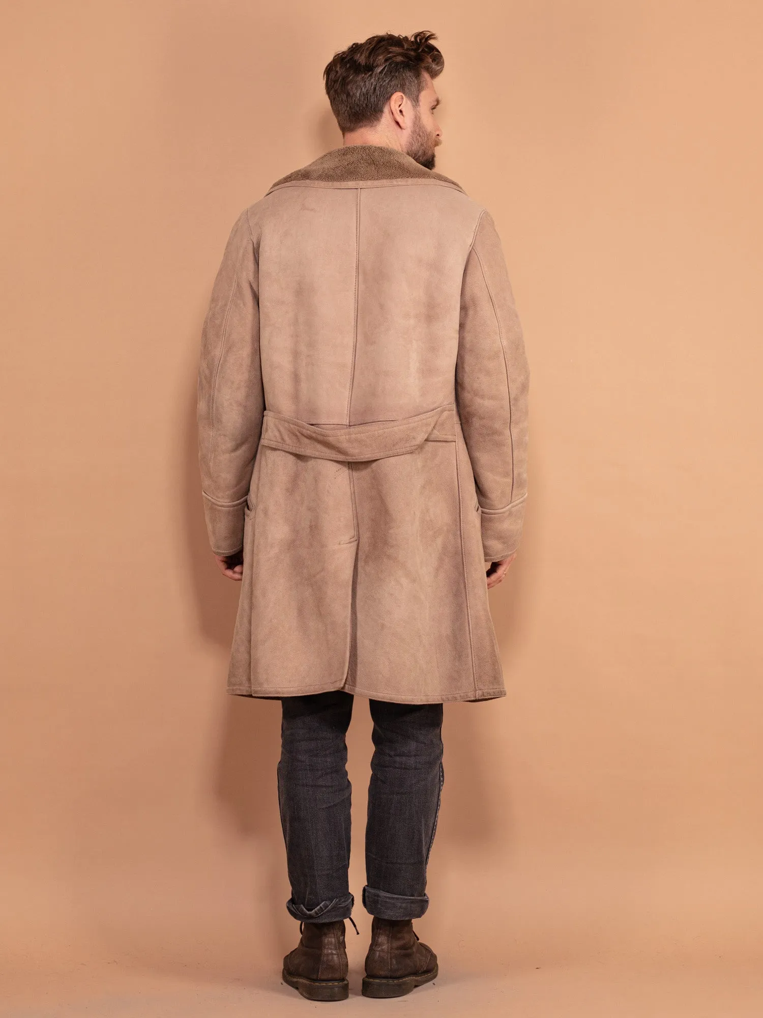 Vintage 70's Men Sheepskin Coat in Beige