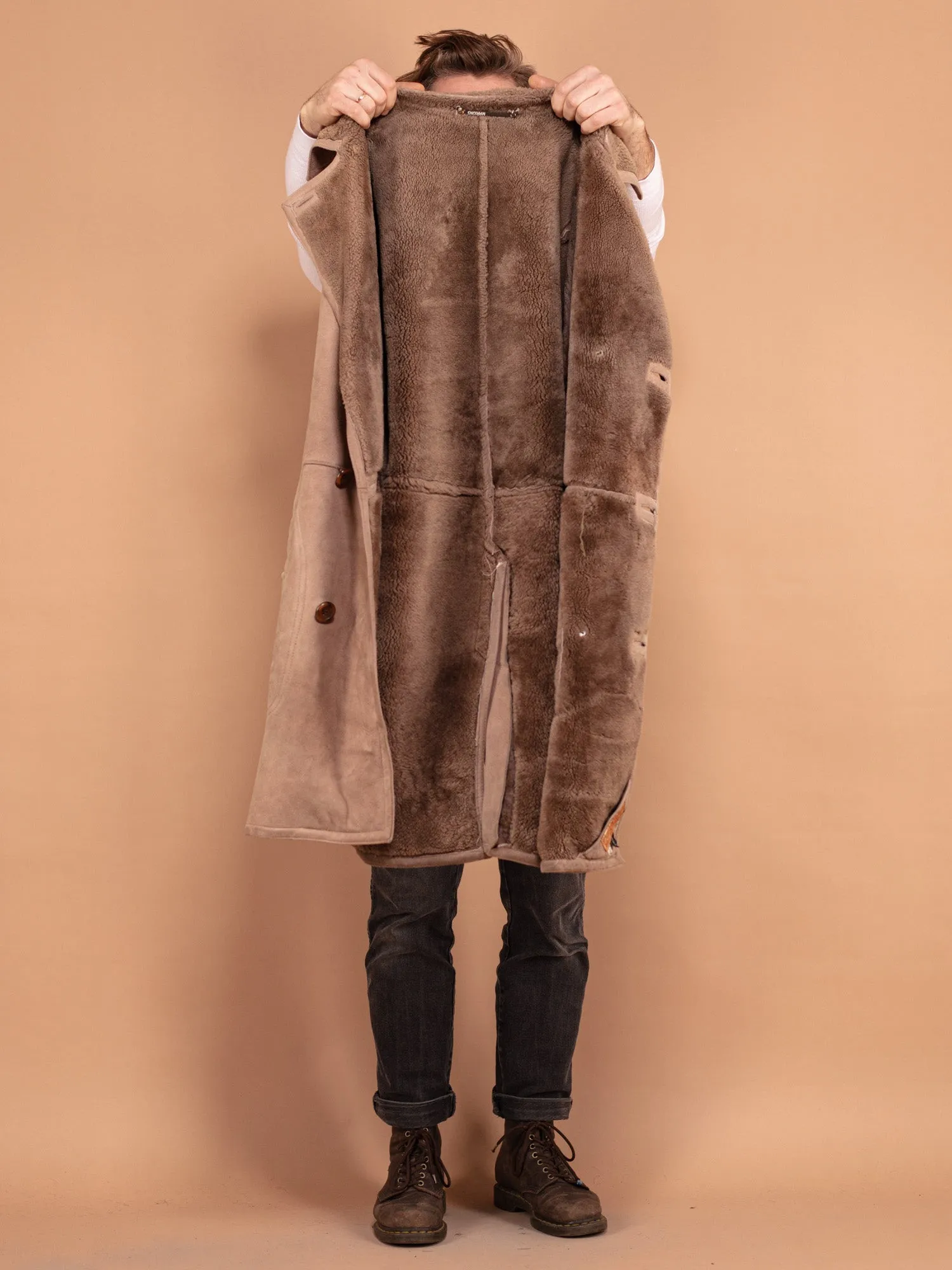 Vintage 70's Men Sheepskin Coat in Beige