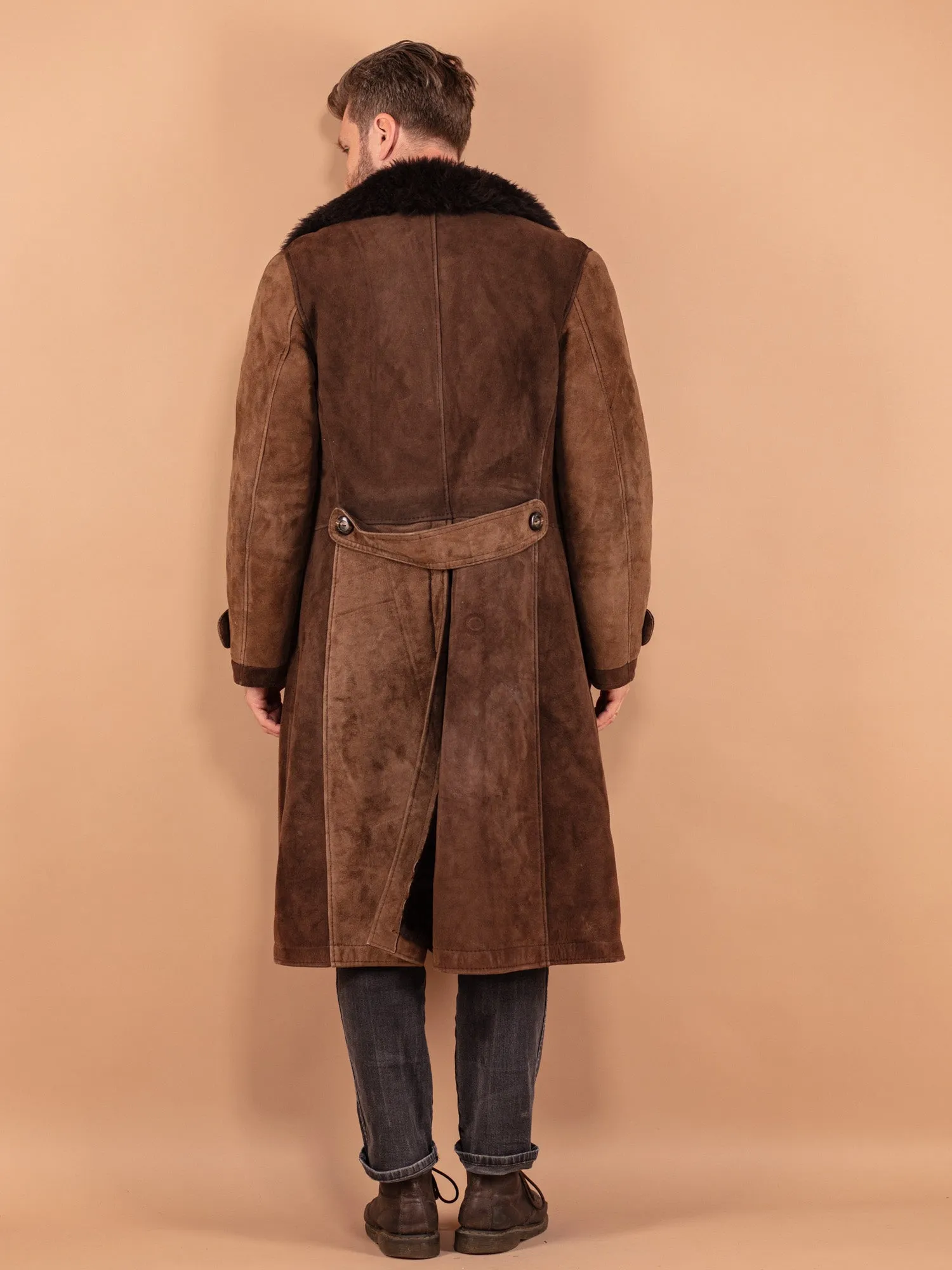 Vintage 70's Men Sheepskin Long Coat in Brown