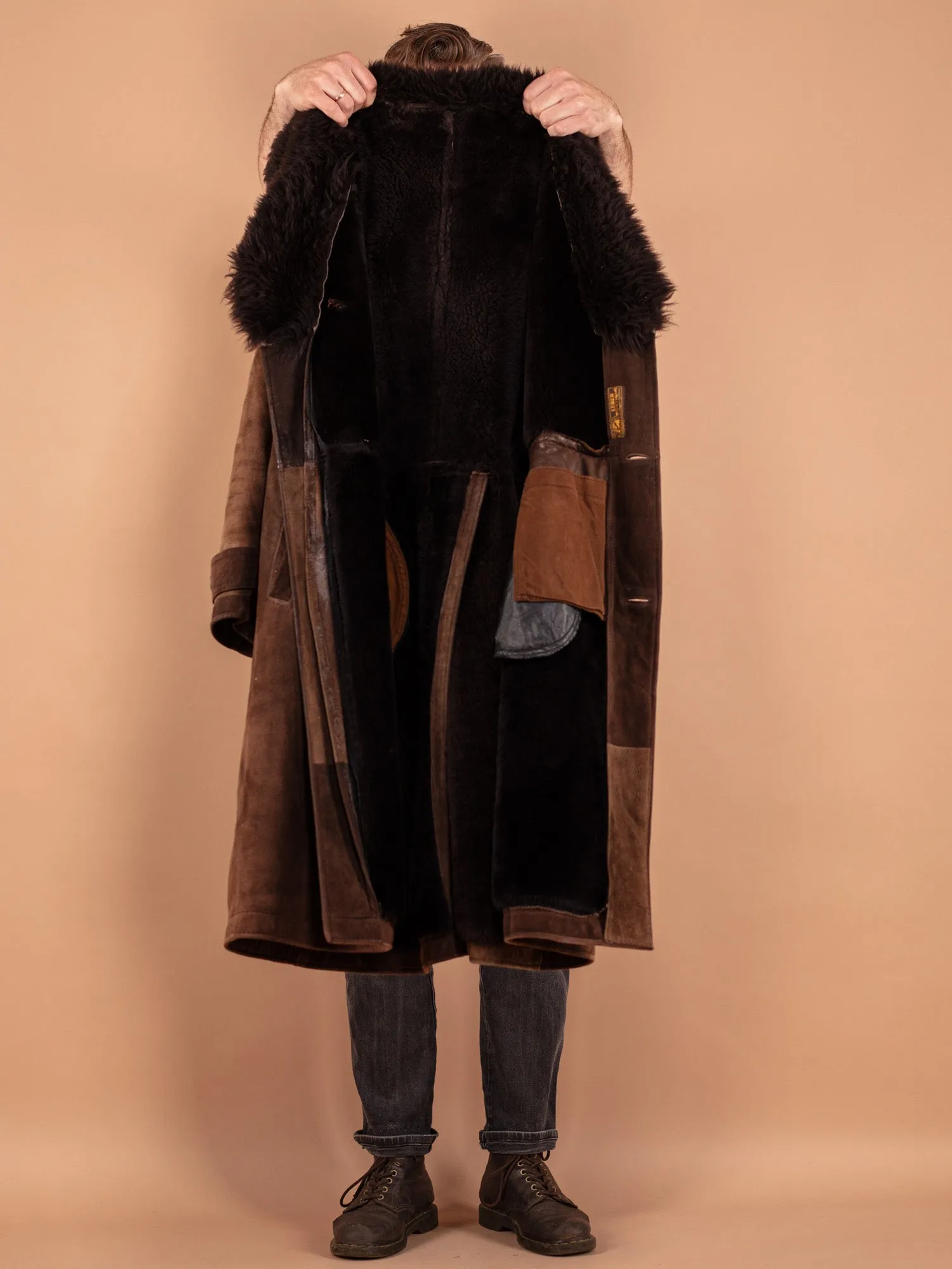 Vintage 70's Men Sheepskin Long Coat in Brown