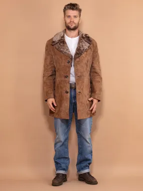 Vintage 70's Men Suede Sherpa Coat in Beige Brown