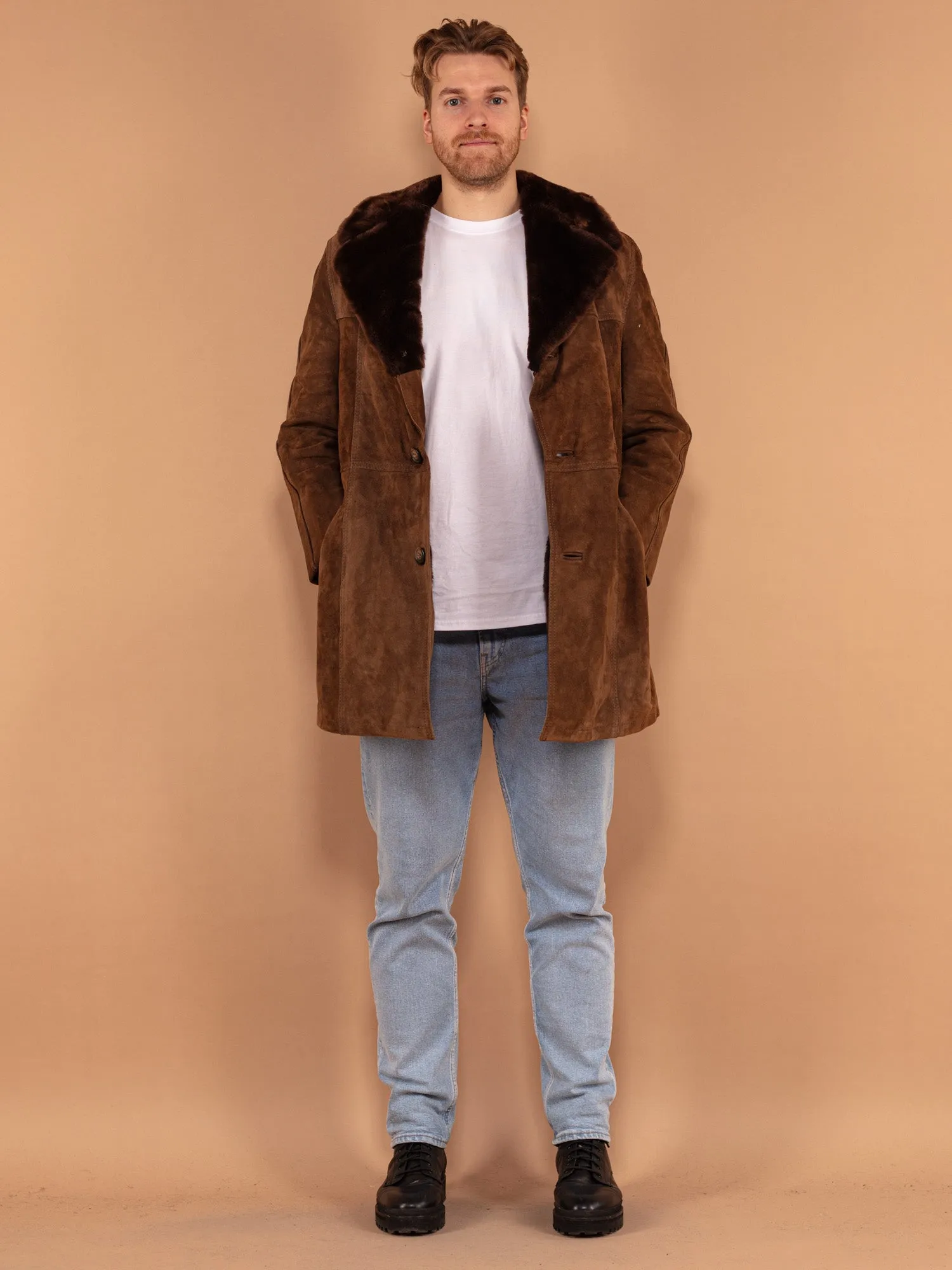 Vintage 70's Men Suede Sherpa Coat in Brown