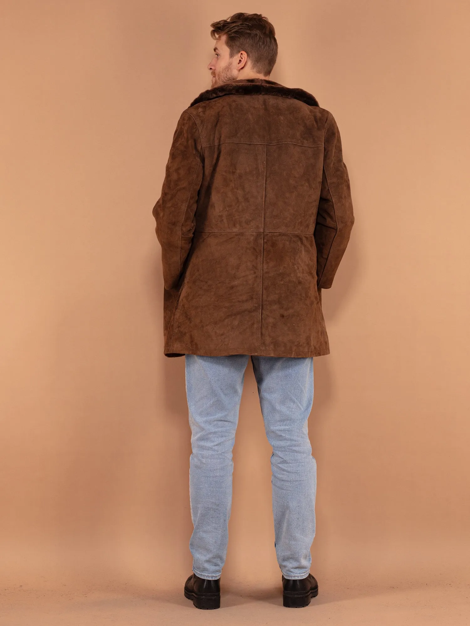 Vintage 70's Men Suede Sherpa Coat in Brown