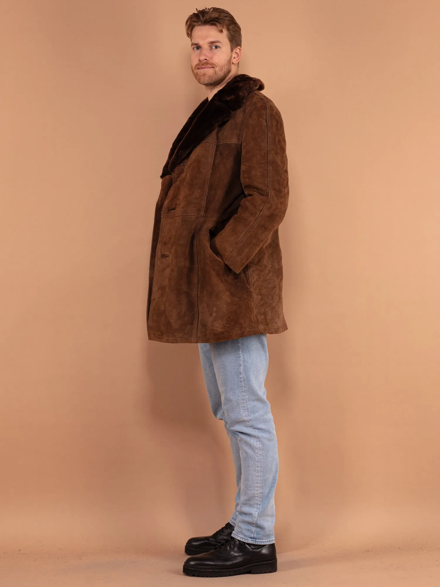 Vintage 70's Men Suede Sherpa Coat in Brown