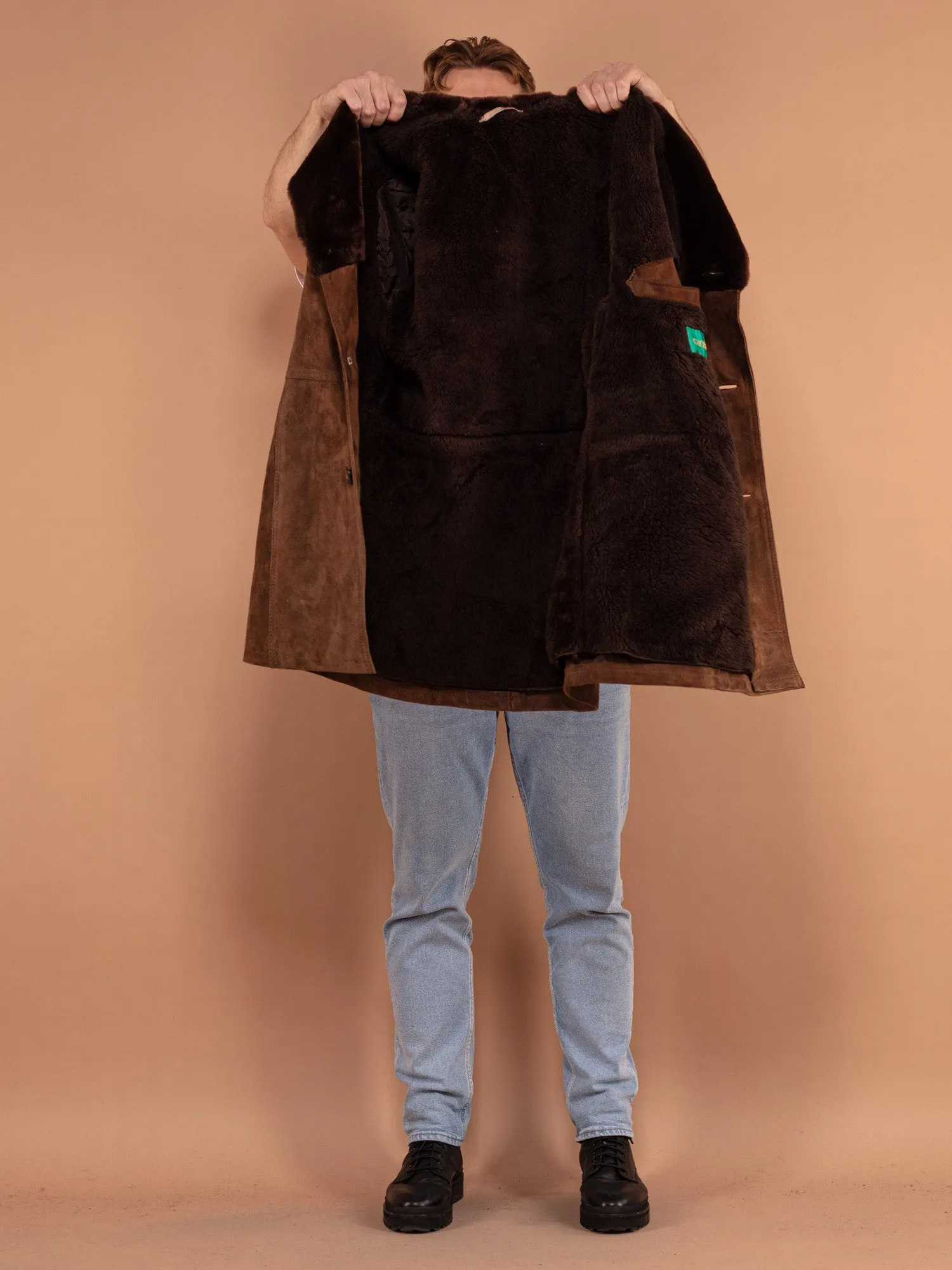 Vintage 70's Men Suede Sherpa Coat in Brown