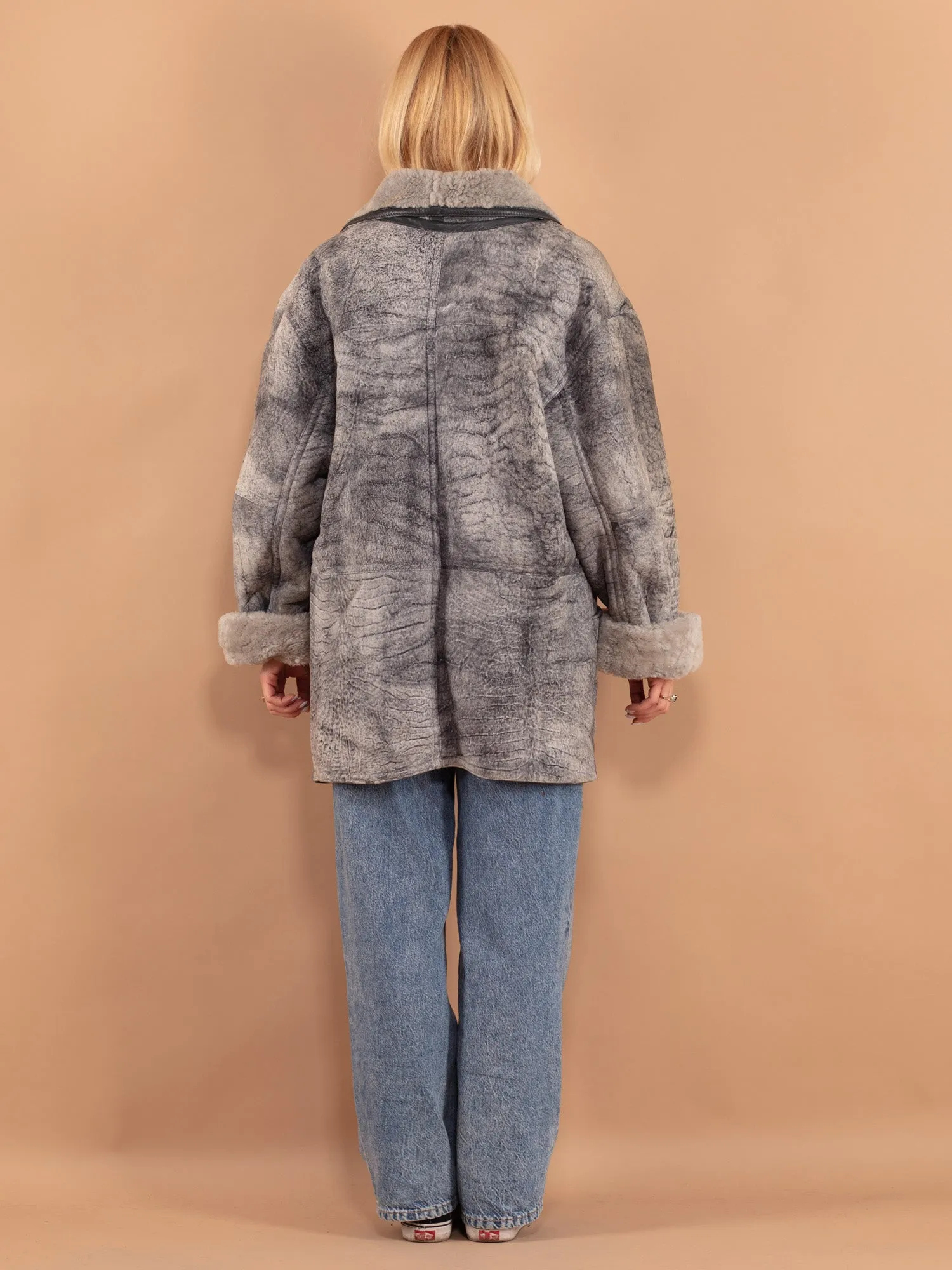 Vintage 70's Women Sheepskin Shearling Coat in Gray