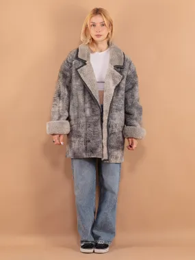 Vintage 70's Women Sheepskin Shearling Coat in Gray