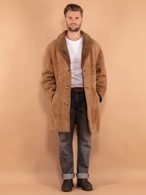 Vintage 80's Men Oversized Sheepskin Coat in Beige