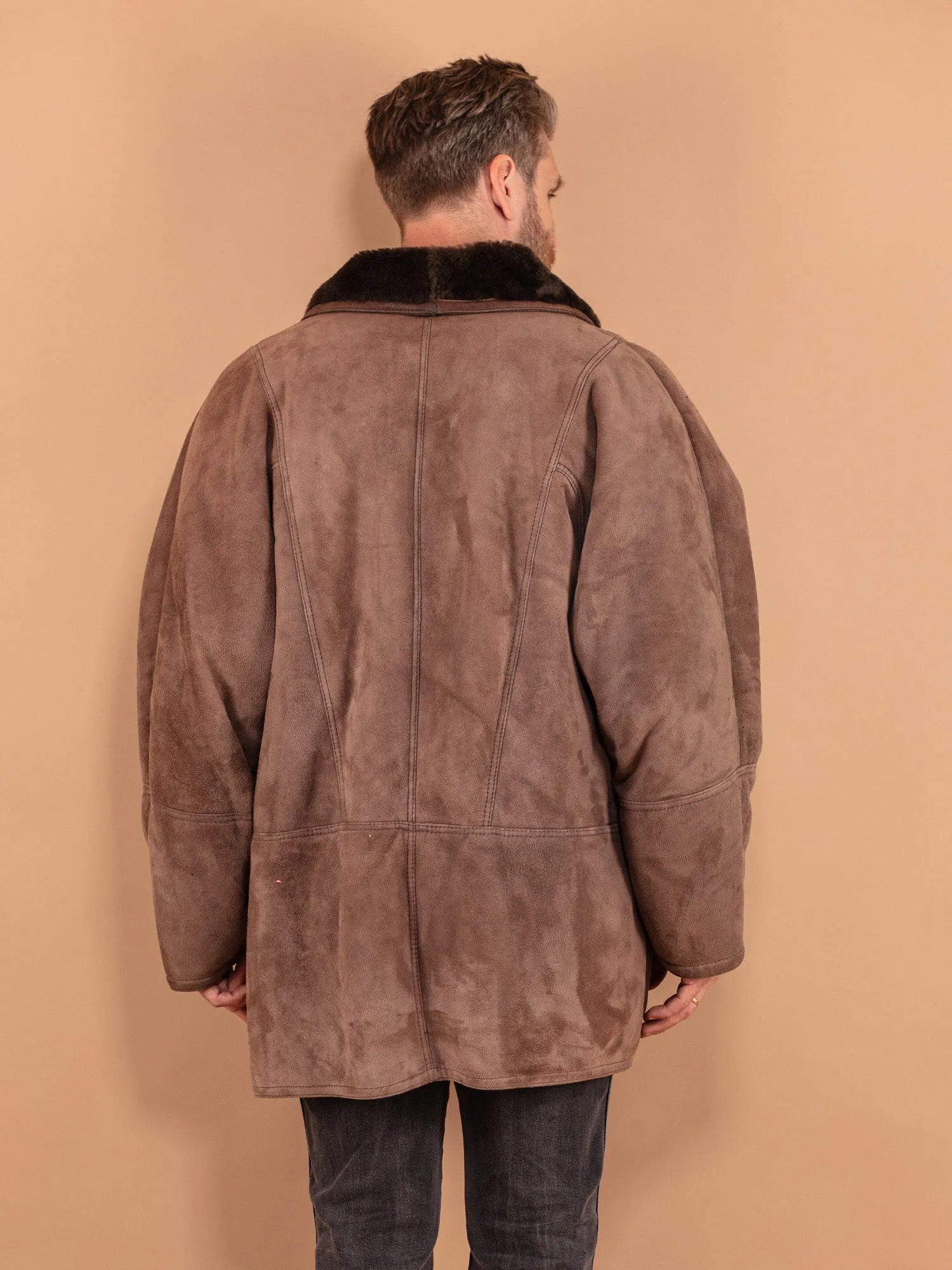 Vintage 80's Men Sheepskin Coat in Brown