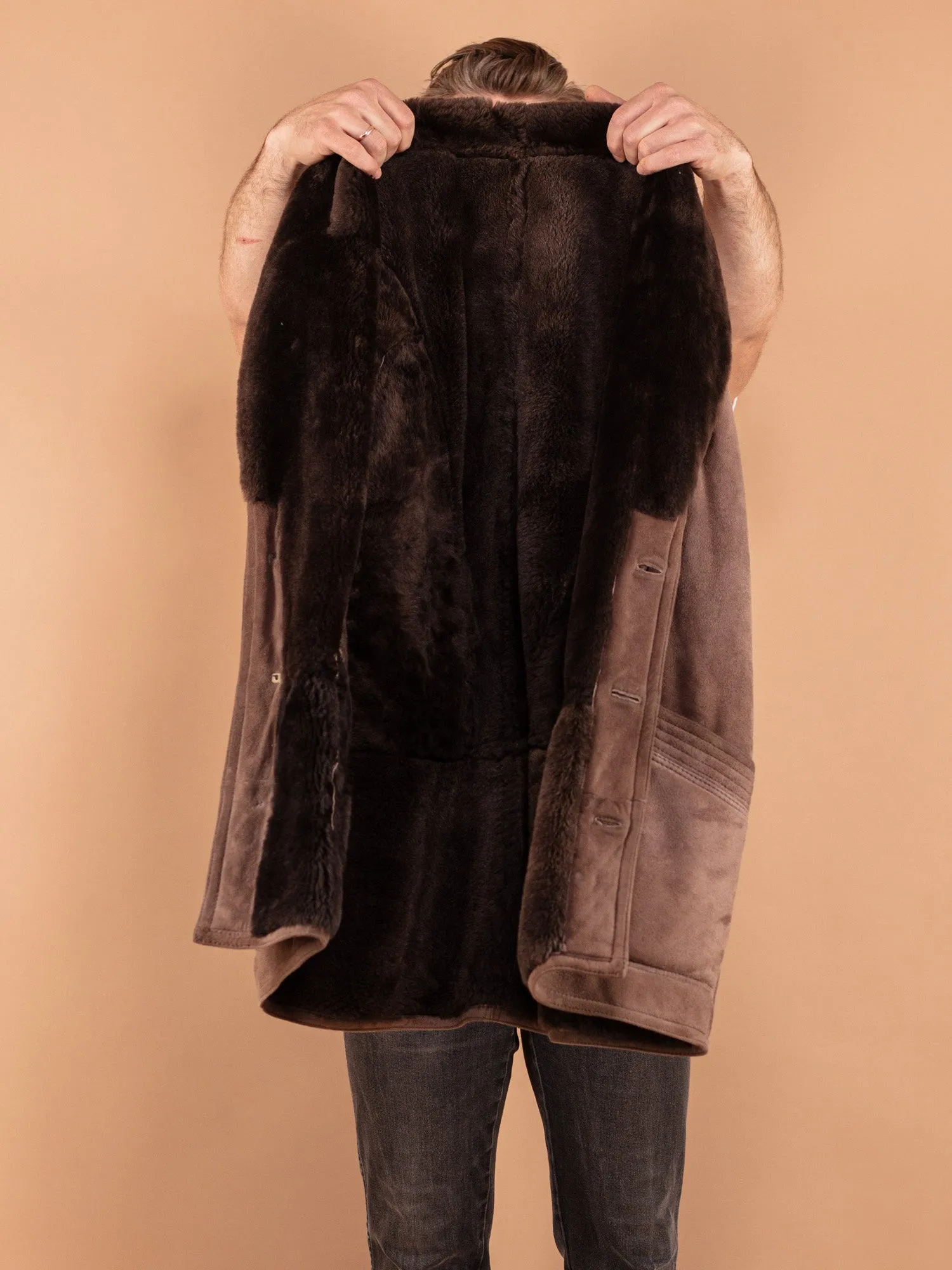 Vintage 80's Men Sheepskin Coat in Brown