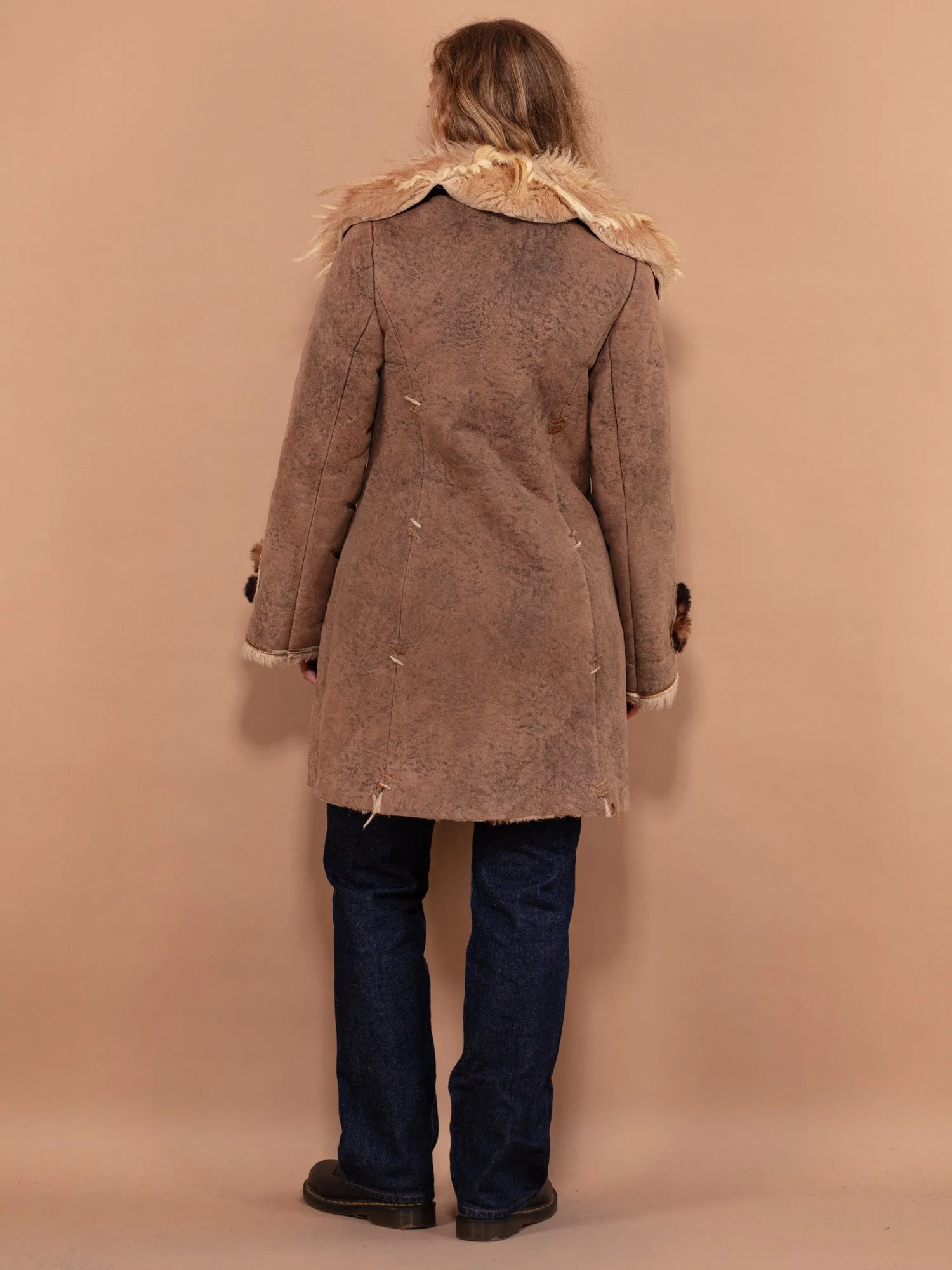 Vintage 80's Women Faux Sheepskin Coat in Brown