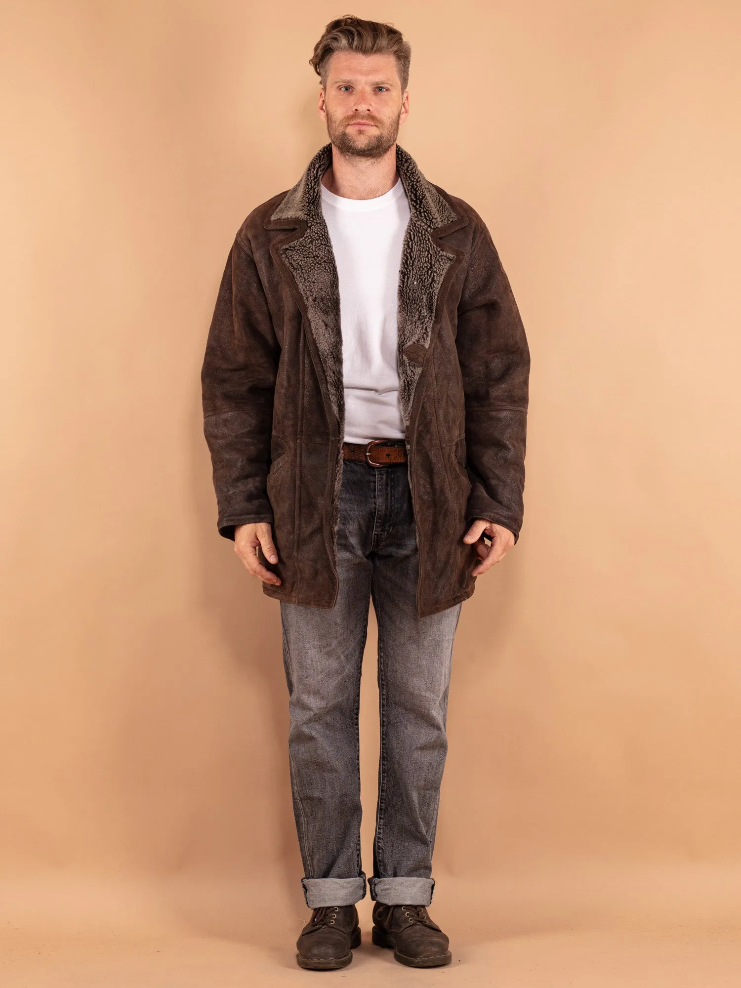 Vintage 90's Men Sheepskin Coat in Brown