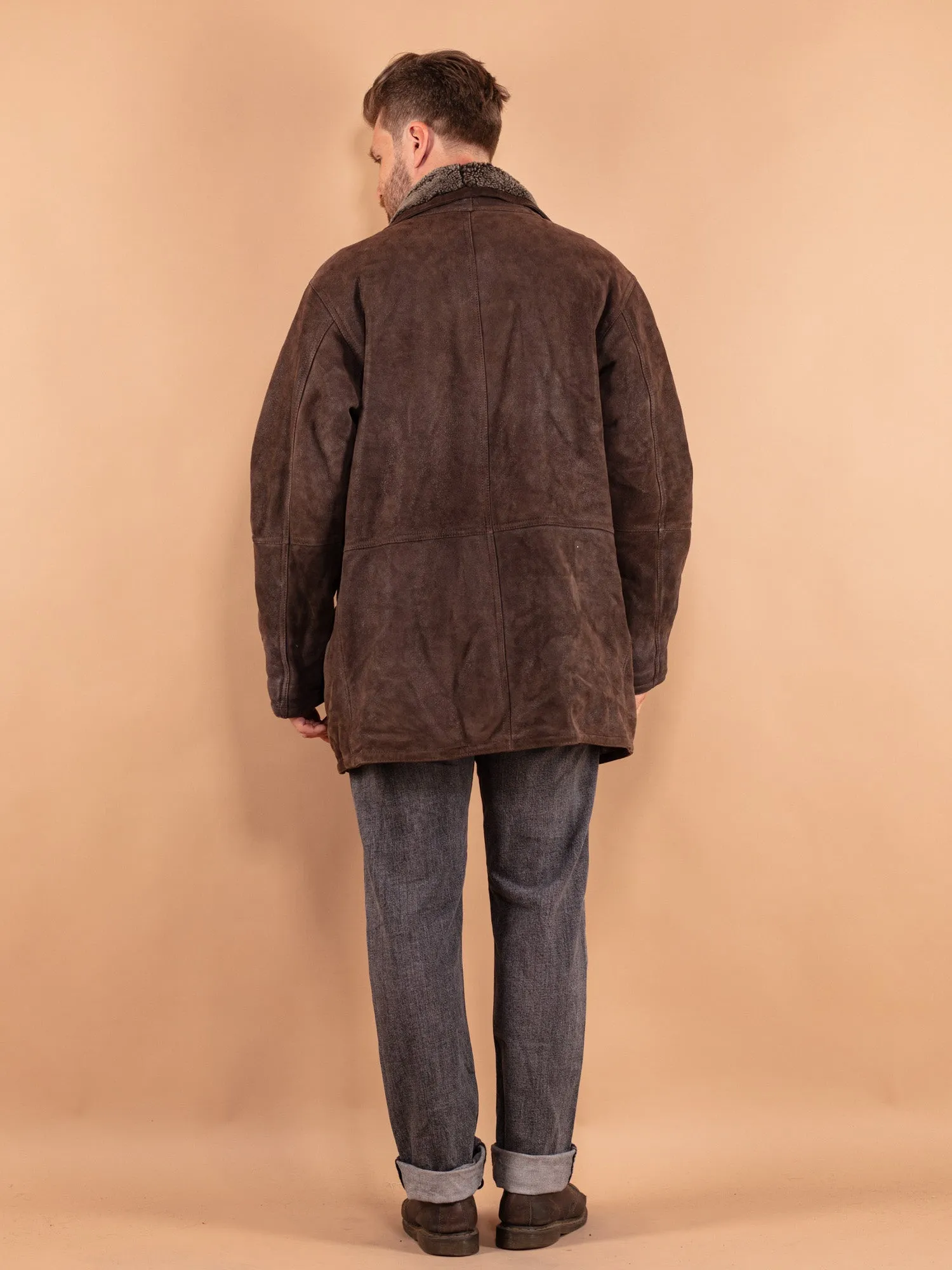 Vintage 90's Men Sheepskin Coat in Brown