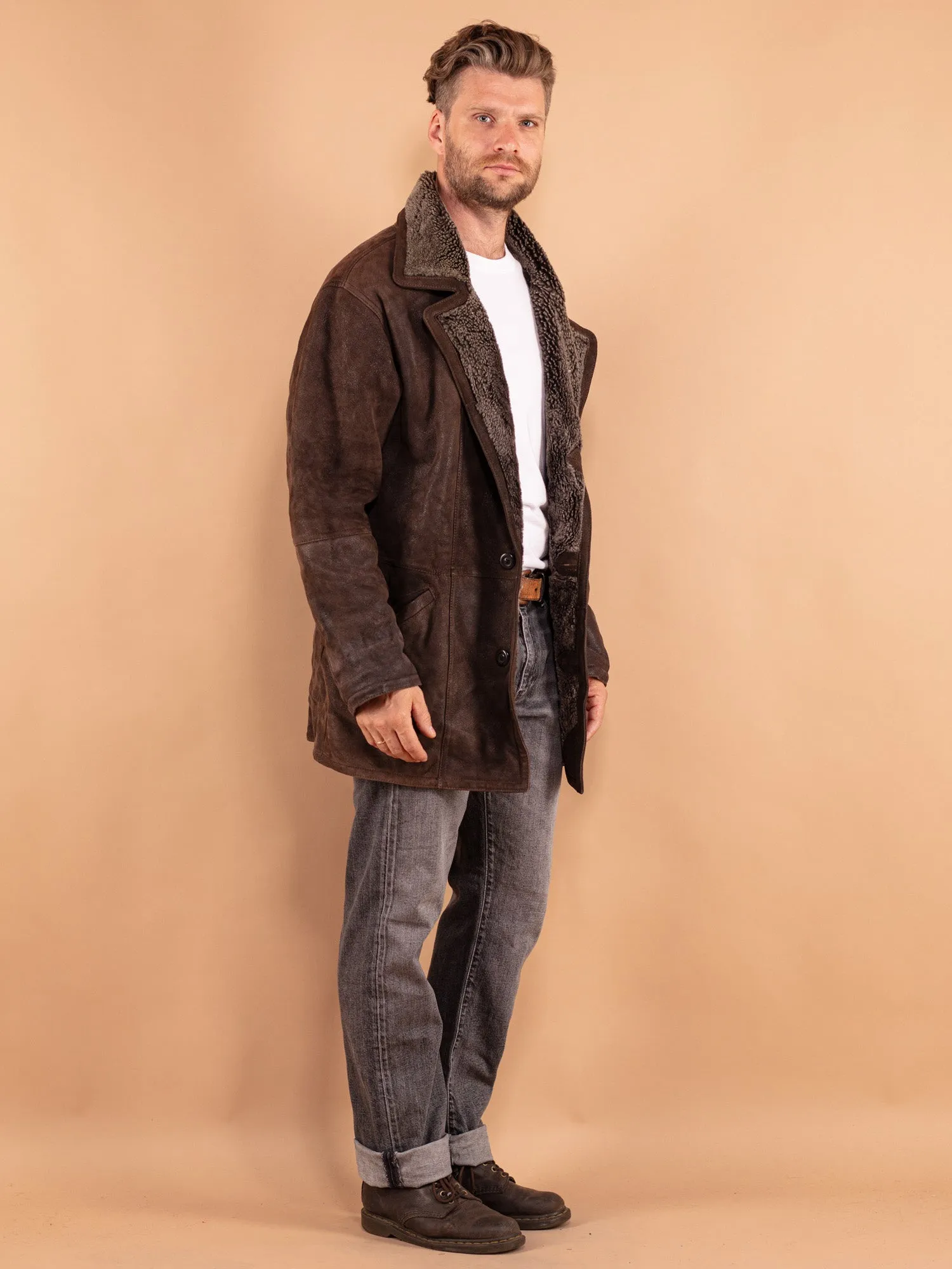 Vintage 90's Men Sheepskin Coat in Brown