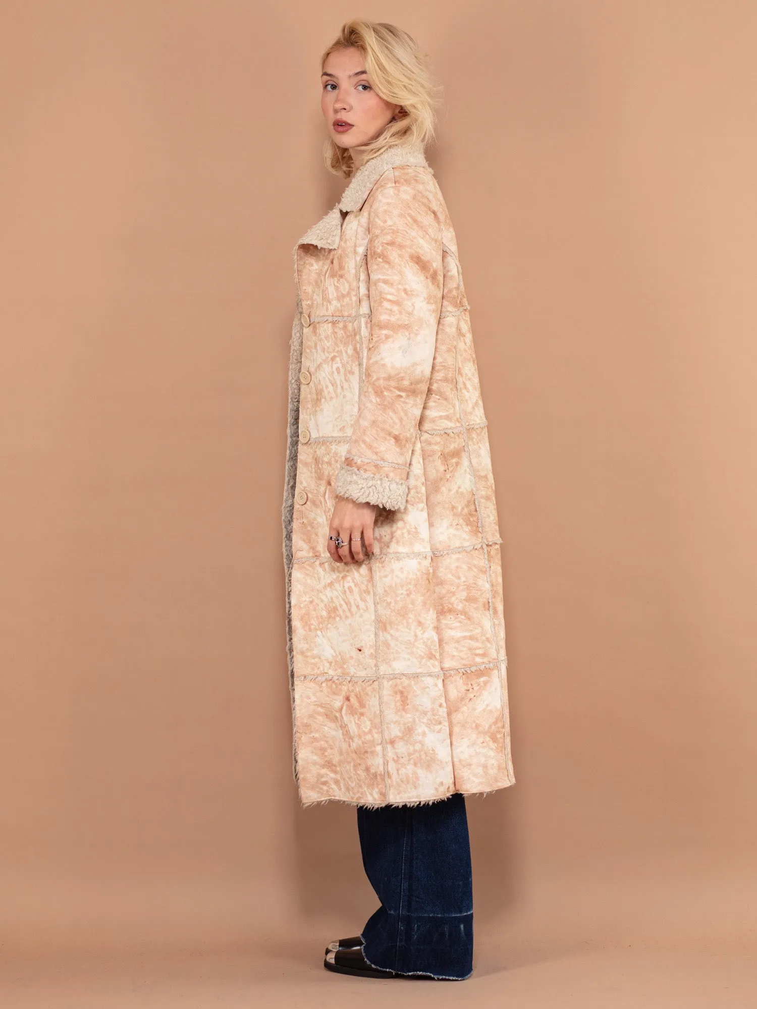 Vintage 90's Women Faux Sheepskin Coat in Beige