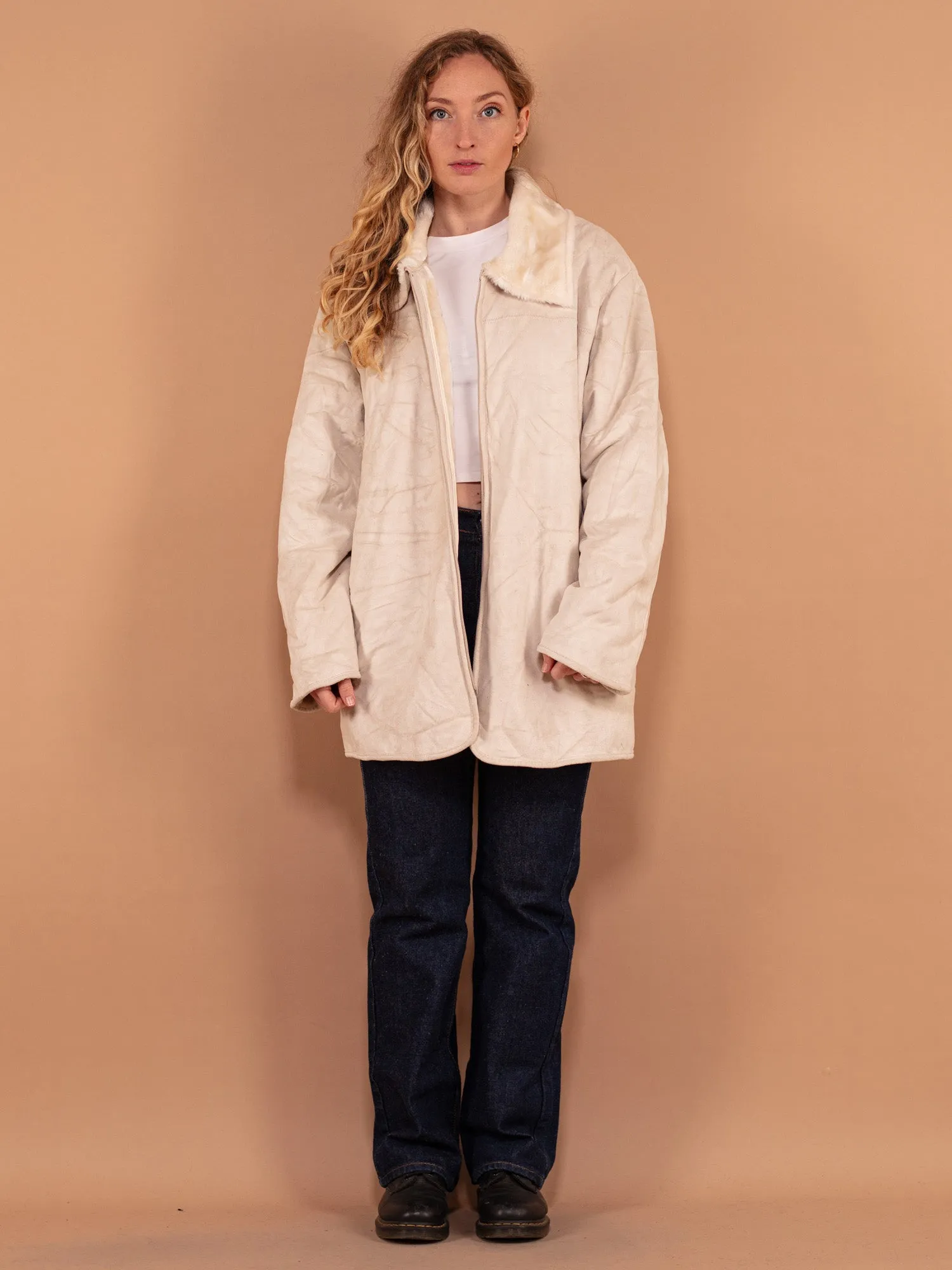 Vintage 90's Women Sherpa Coat in Cream White