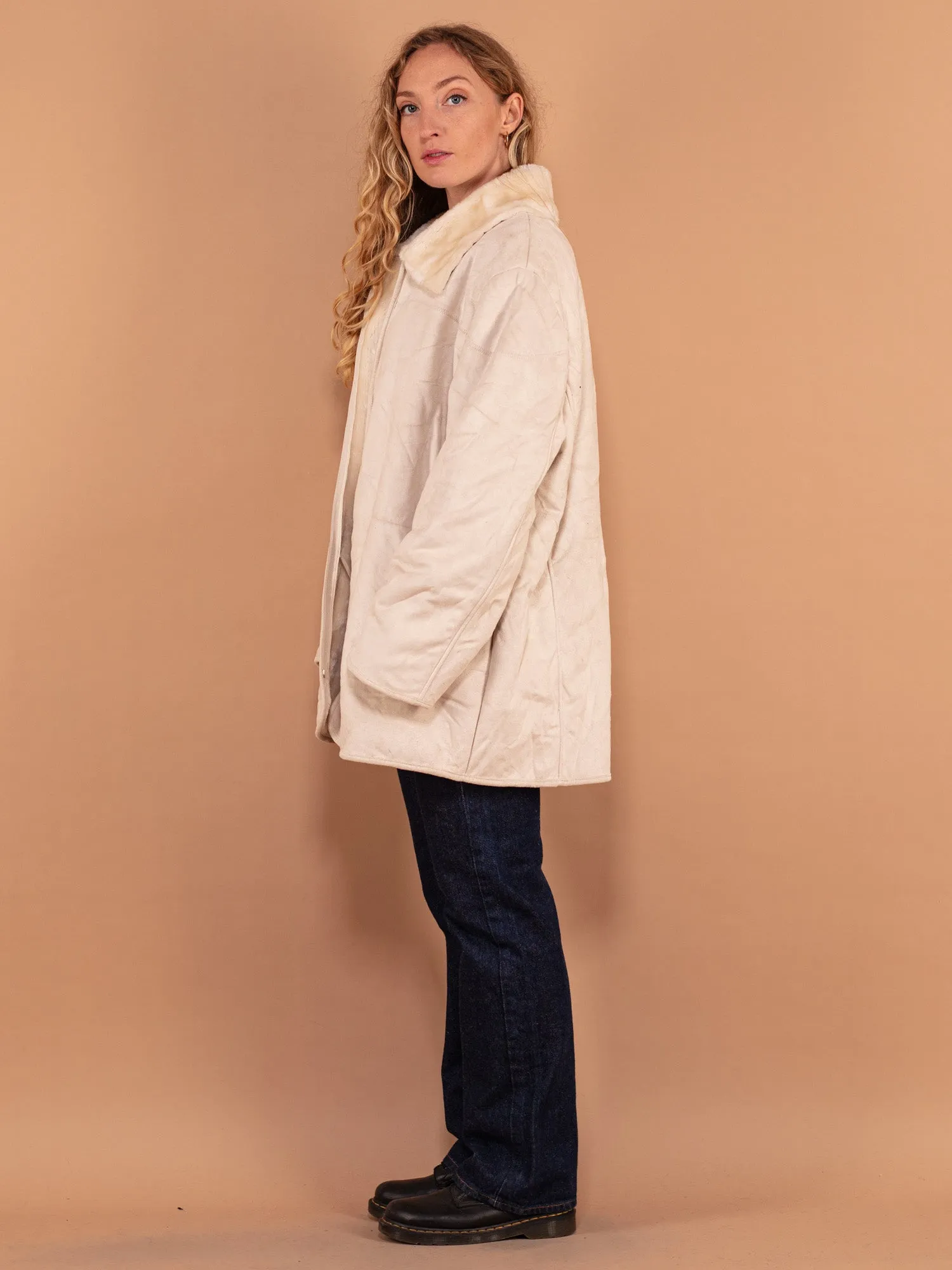 Vintage 90's Women Sherpa Coat in Cream White