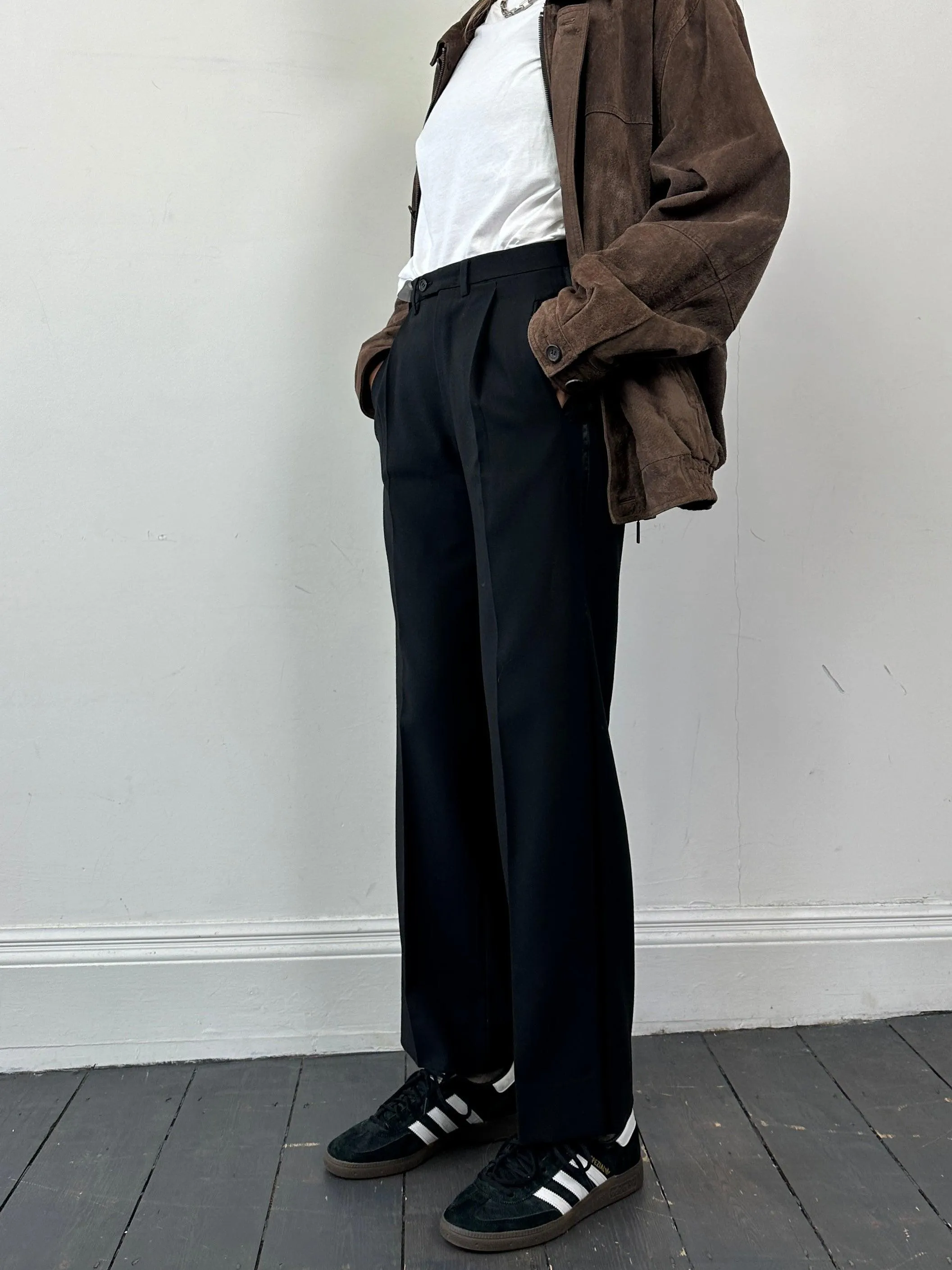 Vintage Wool Tuxedo Straight Leg Trousers - W28