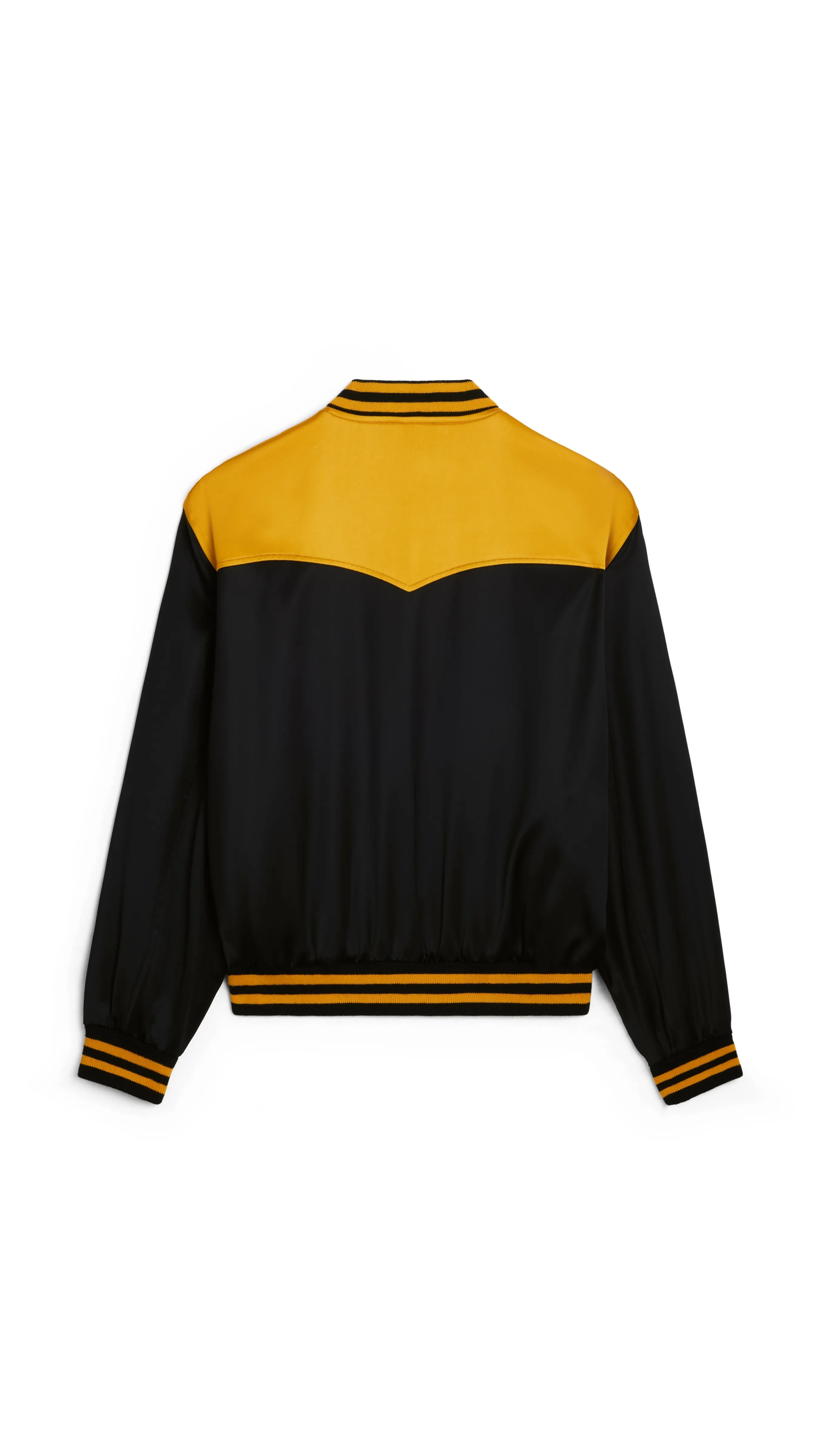 Western Bomber Jacket in Satin - Black/Yellow