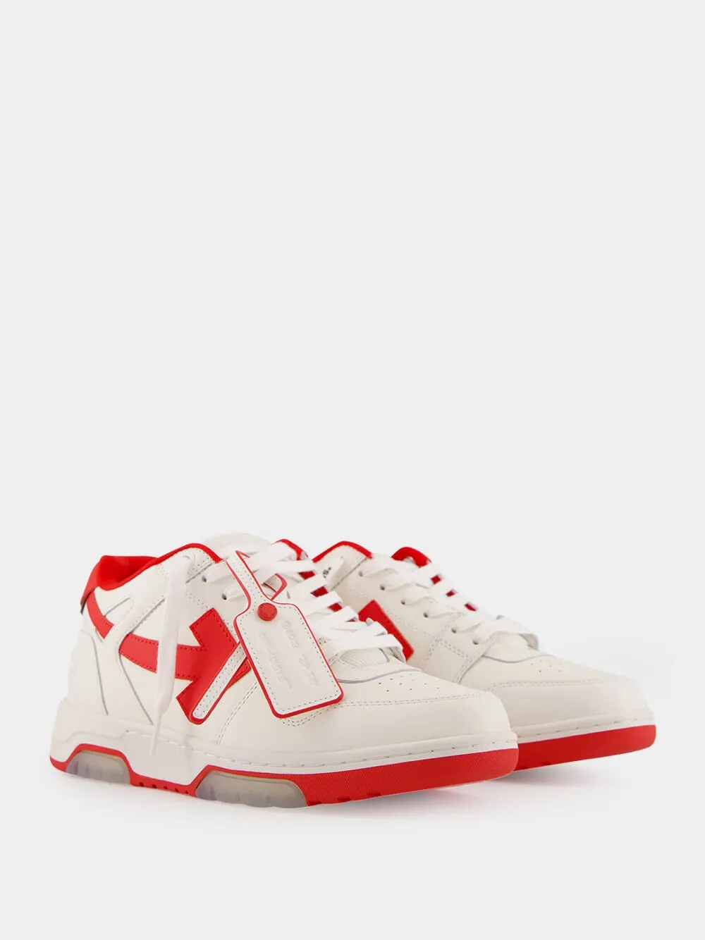 White and Red Out of Office Ooo Calf Leather Sneakers