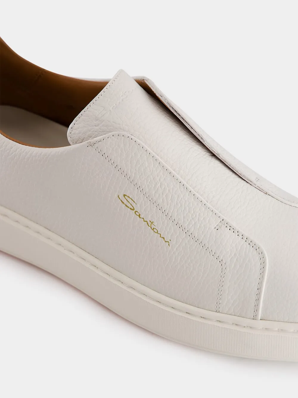 White Leather Slip-On Sneakers