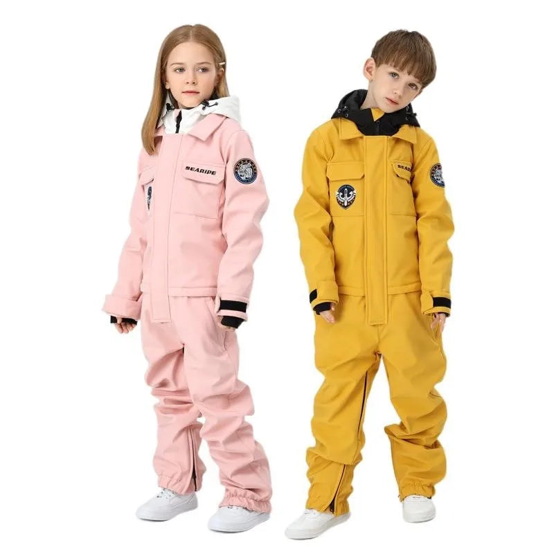 Winter Children Ski Suits Boys Girls Warm Windproof Waterproof Mountain Outdoor Sports Skiing Snowboarding Suits Kids Jumpsuit