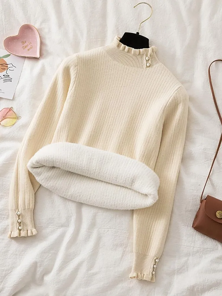 Winter Ruffled Mock Neck Sweaters