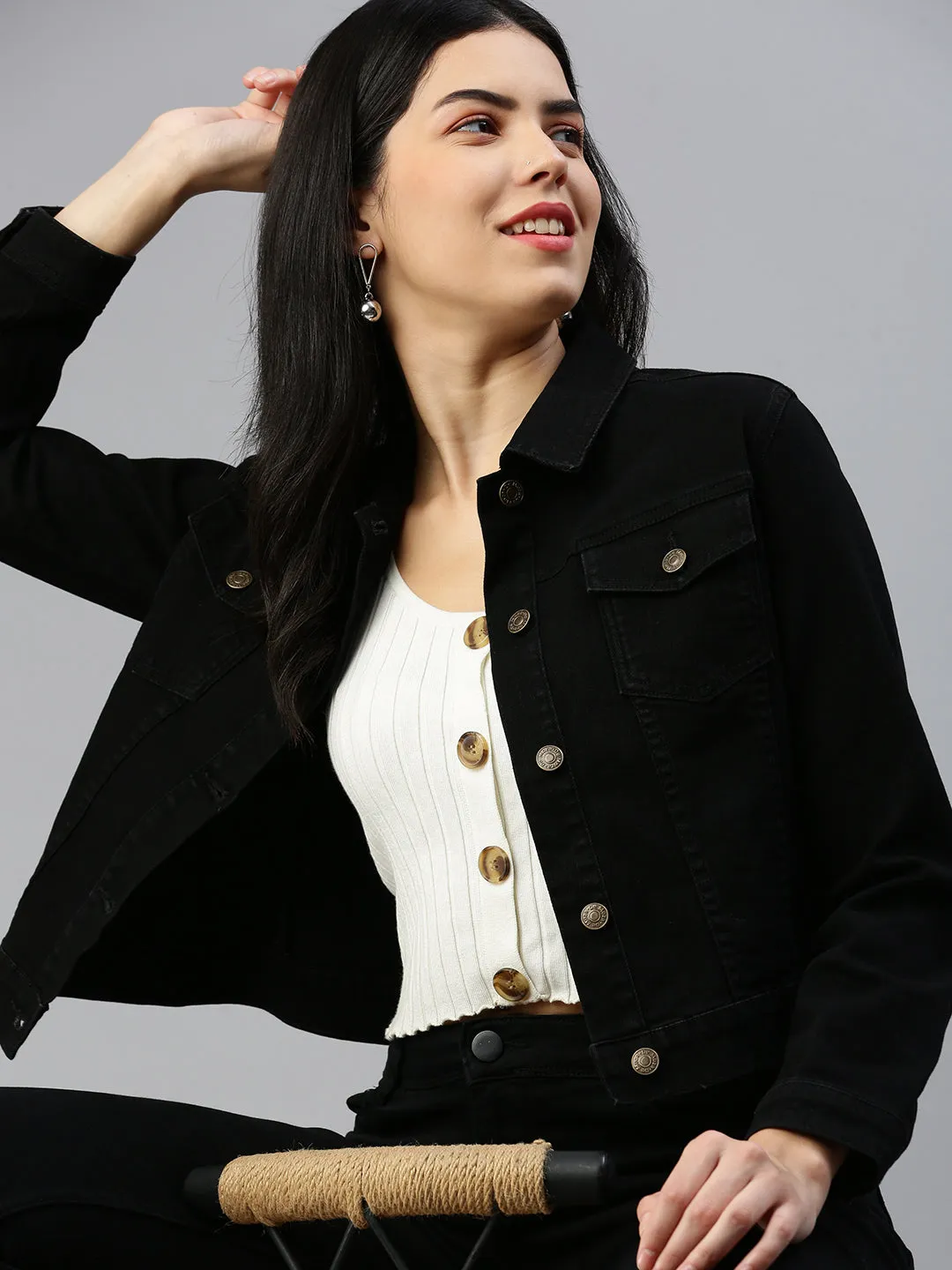 Women Denim Jacket Black