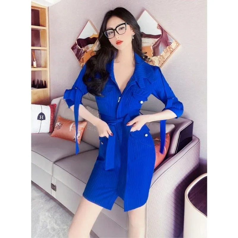 Women's Casual Autumn Fashion Full Sleeves Zipper Mini Dress