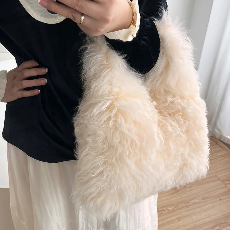 Women's Fashion Casual Luxury Real Fur Large Capacity Handbag