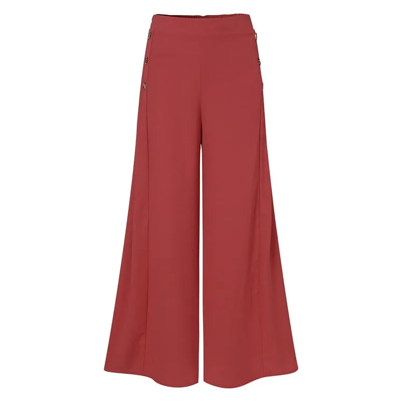 Women's Fashion Pants Casual Wide Leg Vintage Elastic Trousers