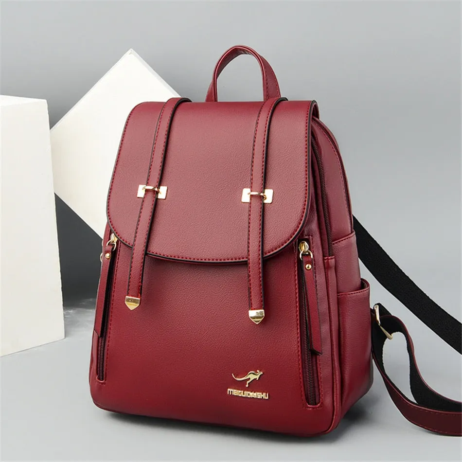 Women's Large Capacity Fashion Soft Synthetic Leather Casual Backpacks