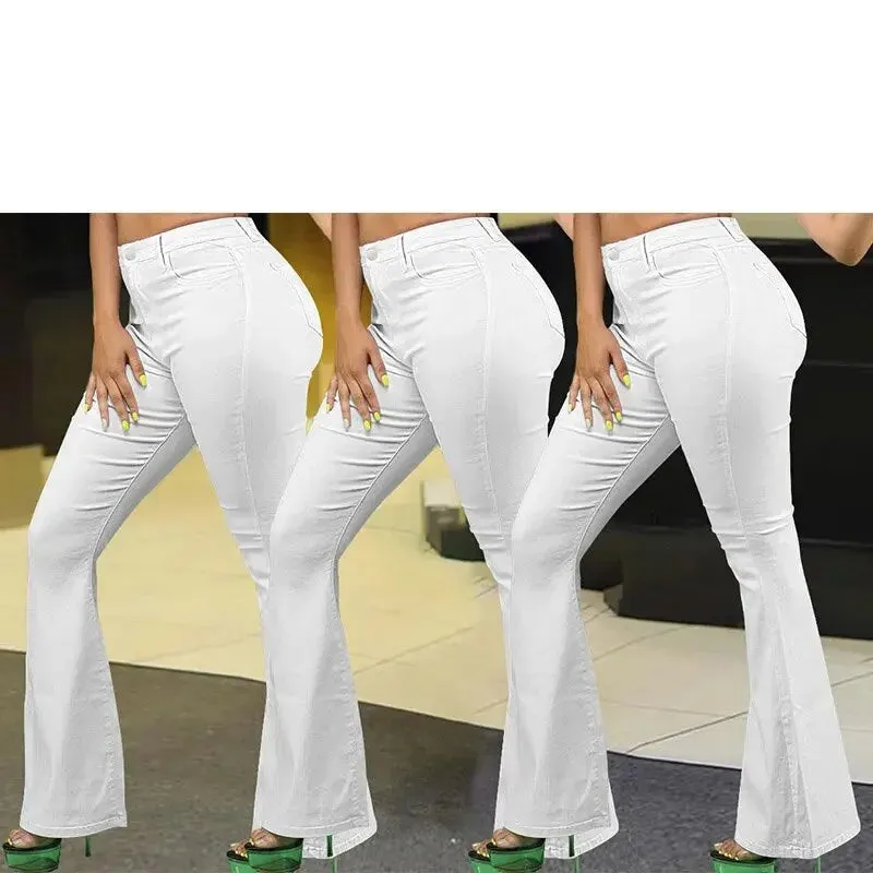 Women's Streetwear High Waist Polyester Slight Stretchy Flare Jeans