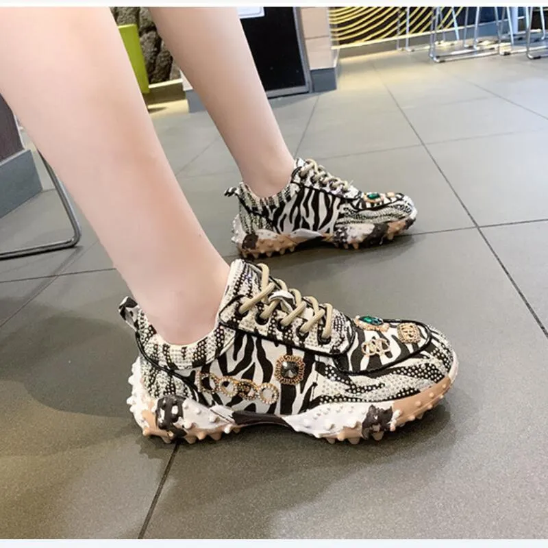 Women's Summer Fashion Leopard Print Pattern Diamond Casual Shoes