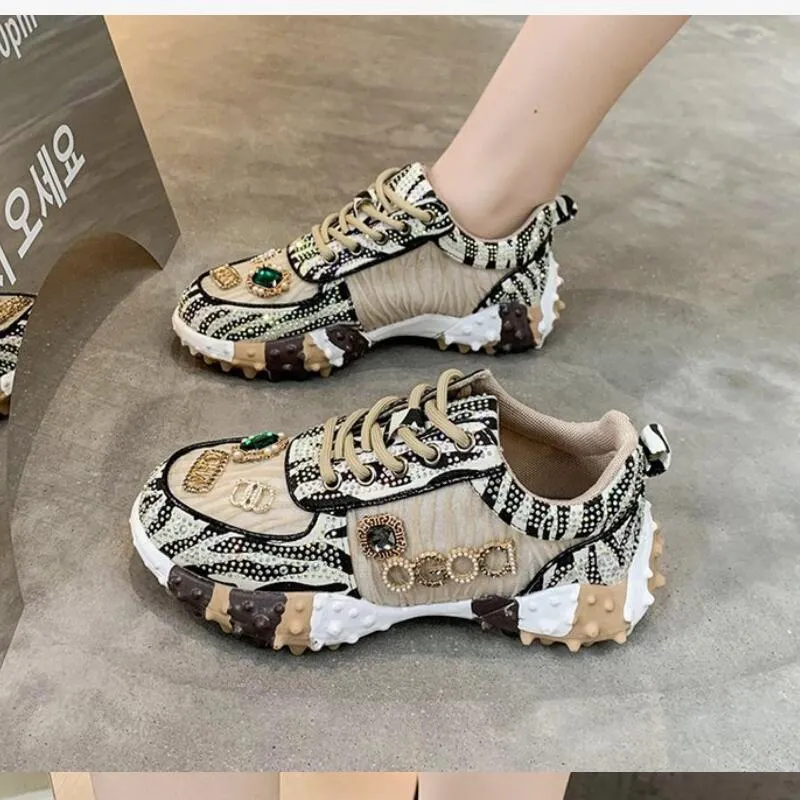 Women's Summer Fashion Leopard Print Pattern Diamond Casual Shoes