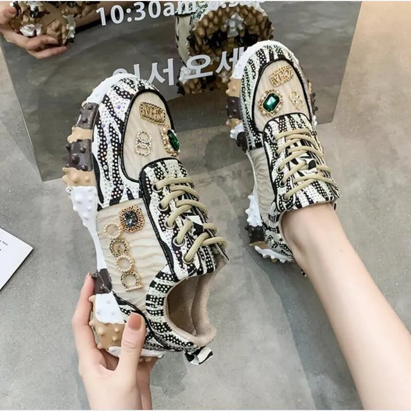 Women's Summer Fashion Leopard Print Pattern Diamond Casual Shoes