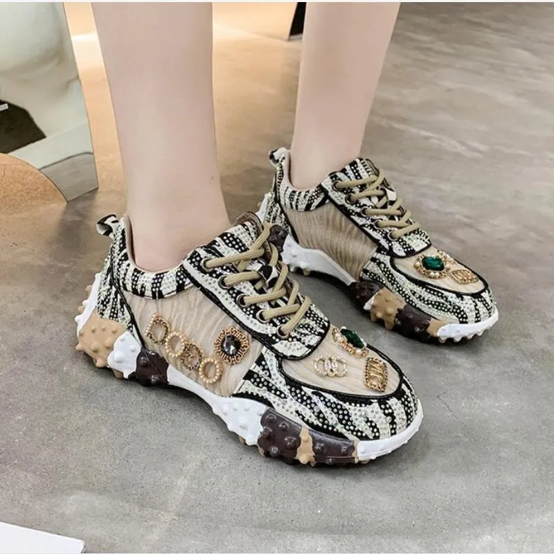 Women's Summer Fashion Leopard Print Pattern Diamond Casual Shoes