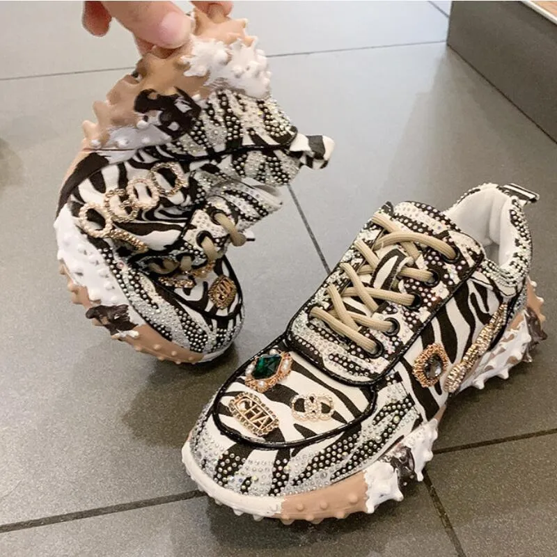 Women's Summer Fashion Leopard Print Pattern Diamond Casual Shoes