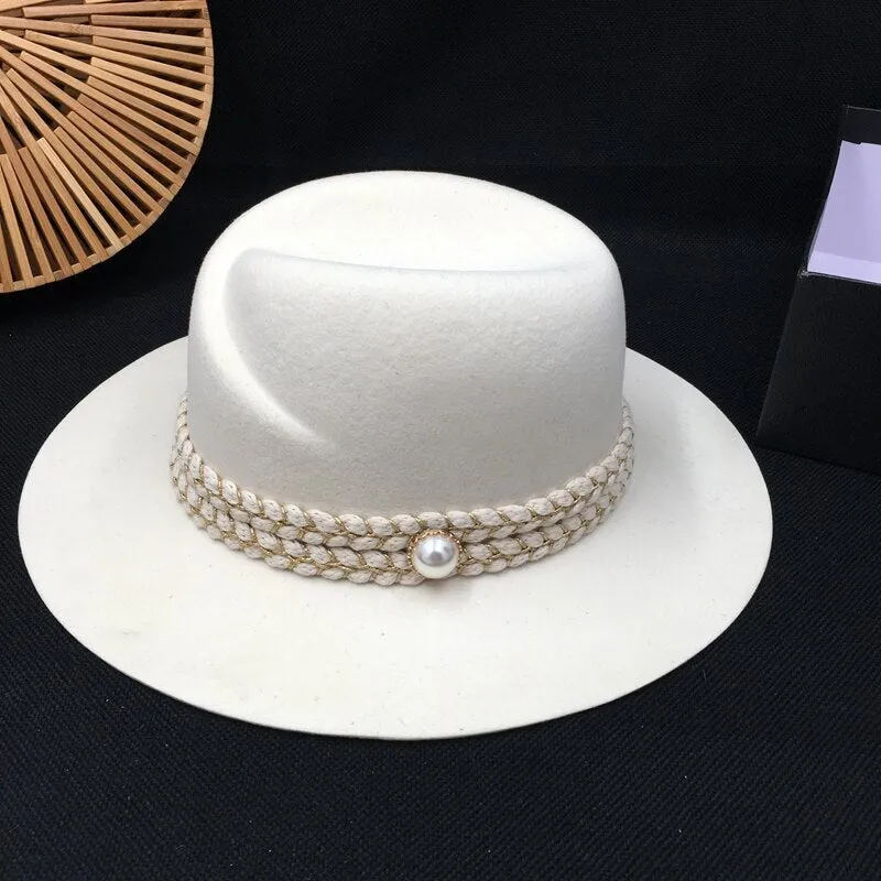 Women's Winter Casual Elegant Pearl White Wool Fashion Hats