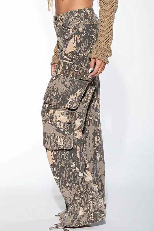 Wood Camo Print Twill Pants