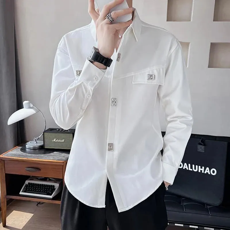 Xituodai Spring Autumn Polo-neck Solid Color Long Sleeve Shirt Male Black Casual Fashion Pants Set Men All-match Cardigan Blouse