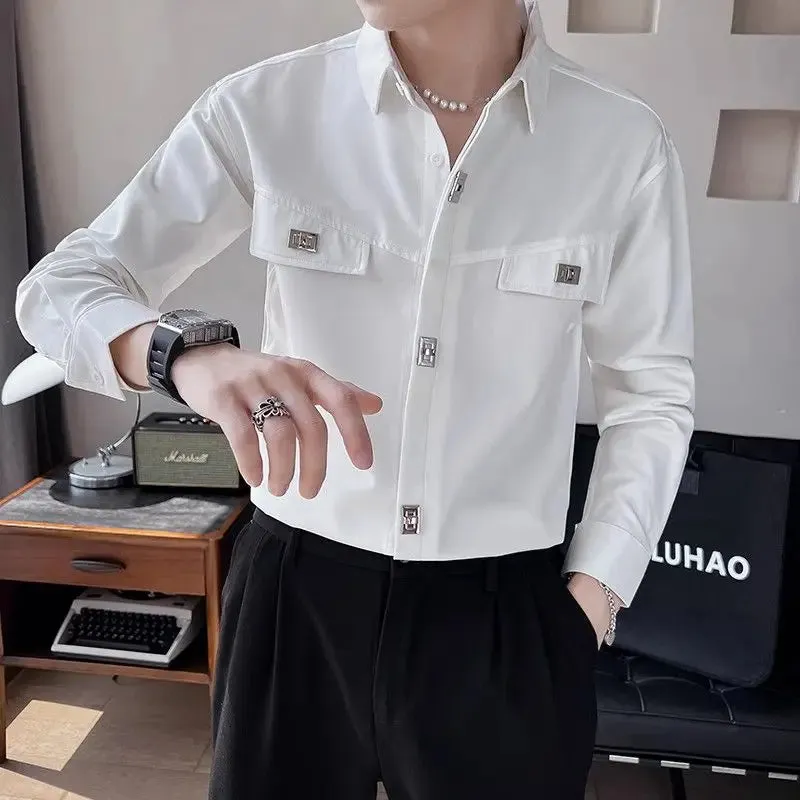 Xituodai Spring Autumn Polo-neck Solid Color Long Sleeve Shirt Male Black Casual Fashion Pants Set Men All-match Cardigan Blouse