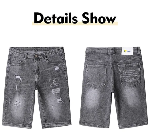 Xituodai Summer Men Ripped Denim Shorts Men's Tide Brand Trend Casual Fashion Five-Point Pants Spirit Boy Shorts Men's Jeans